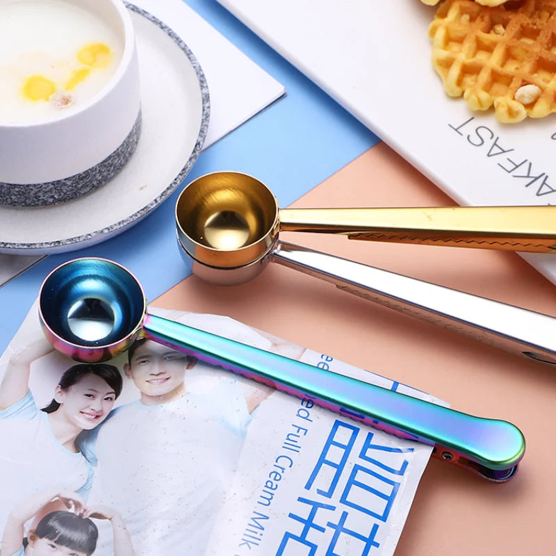Two-in-one Stainless Steel Coffee Clip Spoon