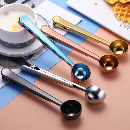 Two-in-one Stainless Steel Coffee Clip Spoon